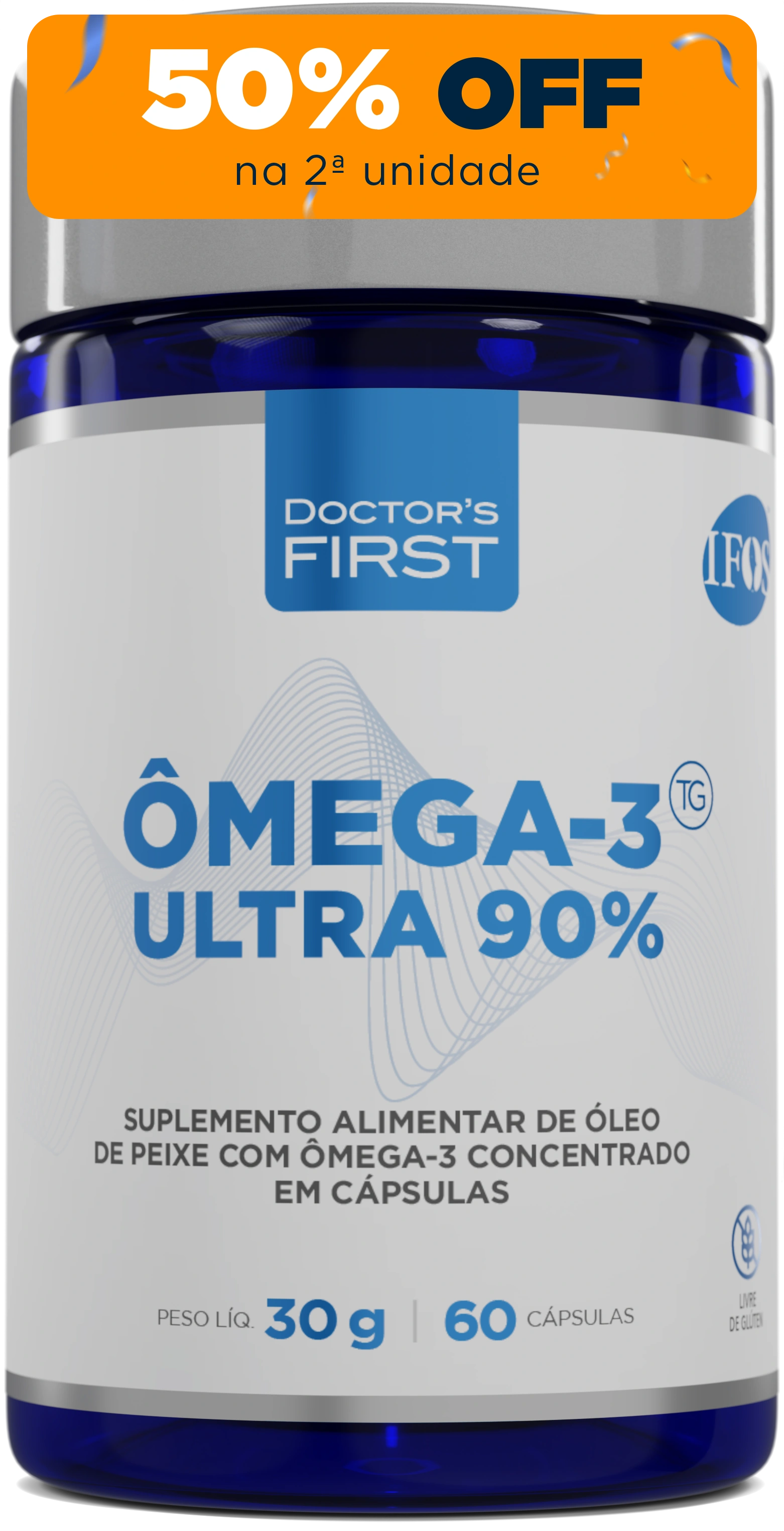 Ômega-3 Ultra 90% - Forma TG com EPA 460mg e DHA 380mg - 60 Cápsulas